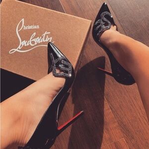 Christian Louboutin Black Patent Crystal “Sex” 100 Pumps - US 6 (36.5)
